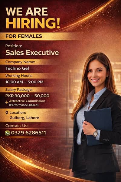 Sales Executive | Female Staff | Urgent Staff | Females Jobs
