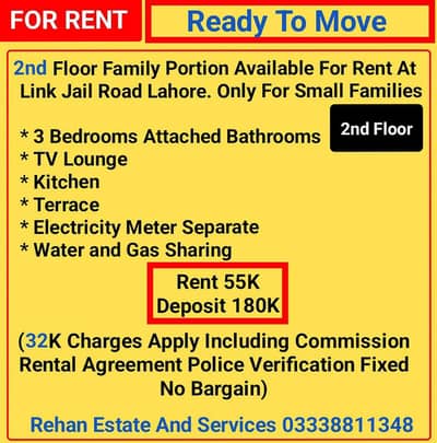2nd Floor Family Portion For Rent At Jail Road Lahore
