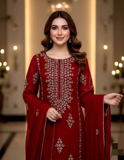 “Elegant Red Embroidered Dress | Cash on Delivery”