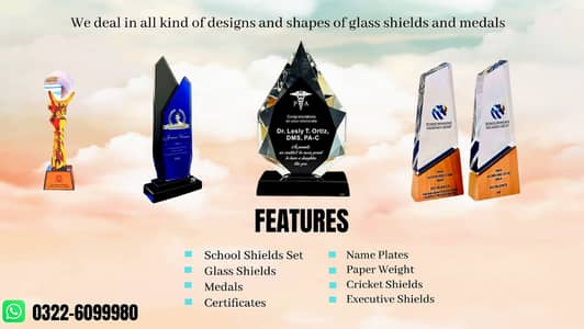 Award shield , Trophies / Glass shield award /MEDALS,CERTIFICATES