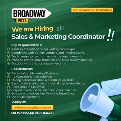 Sales & Marketing Coordinator (Rawalpindi Islamabad)