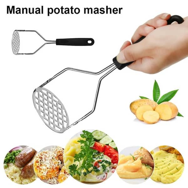 Stainless Steel Potato Masher with Broad Plate for Smooth Mashed Potatoes and Vegetables