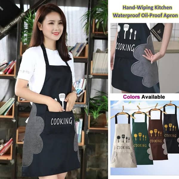 Kitchen Apron Waterproof Oil-Proof Apron For Woman Adjustable Household Cooking Bib With Pocket Hand-Wiping Clean Tool Accessory
