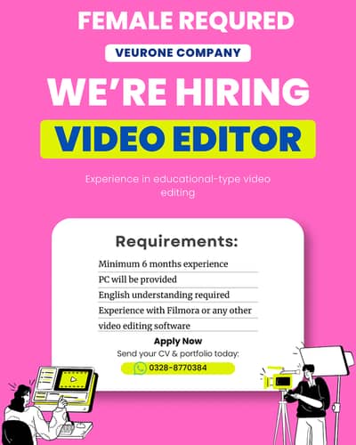 Video Editor Required (On-Site Job – Lahore)