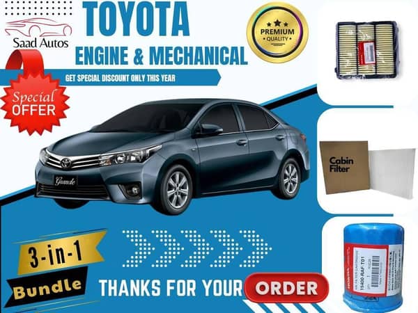 Toyota Corolla Altis 2014–2018 | Maintenance Filter Pack – 3-in-1 | Air, Cabin & Oil Filters