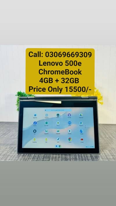 Lenovo 500e 2-in-1 ChromeBook 4GB + 32GB 10by10 5HRS Backup Warranty