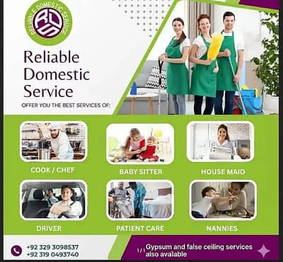 House maids / Nanny / Helper / Cook / Patient Care / Babysitter / Chef