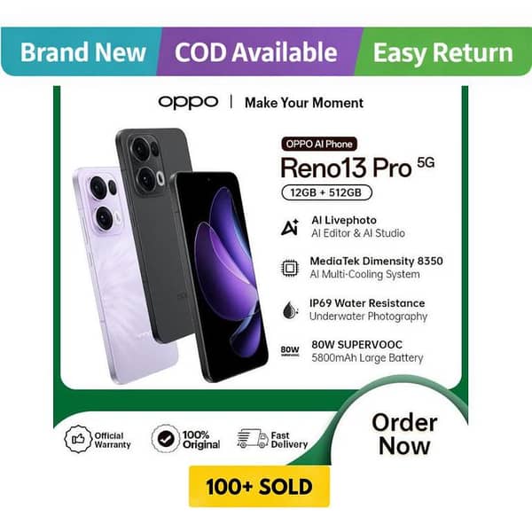 OPPO Reno13 Pro 5G | 12GB RAM + 512GB ROM | PTA Approved | 1 Year Warranty by OPPO Official Store