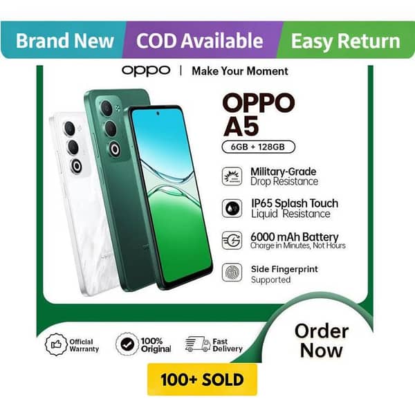 OPPO A5 | 6GB RAM + 128GB ROM | PTA Approved | 1 Year Warranty by OPPO Official Store
