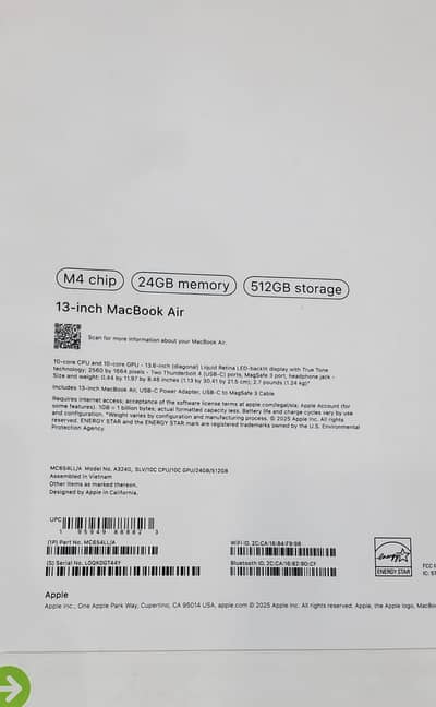 MACBOOK AIR M4 13" 24GB RAM 512GB SSD COMPANY PURCHASED