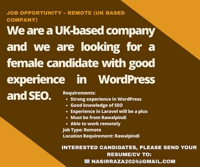 We are a UK-based company looking for a female candidate with good exp