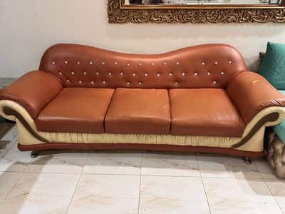 Elegant Brown Faux Leather 3+2+1 seater sofa set— Gently used