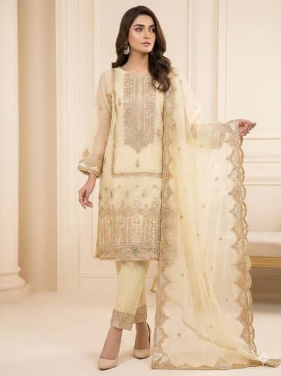 Light Gold Embroidered 3-Piece Formal Suit