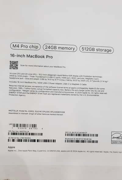 MACBOOK M4 PRO 16" 24GB RAM 512GB SSD COMPANY PURCHASED