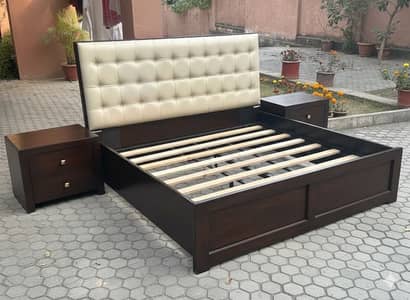 Wooden Bed Set with Side Tables – Excellent Condition