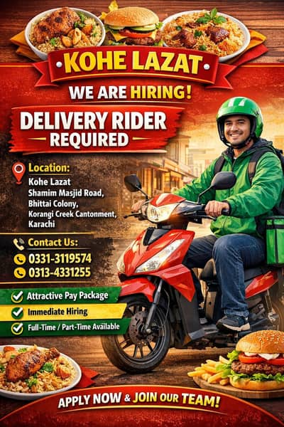 Delivery Rider | Urgent Hiring | Male | Job In Karachi