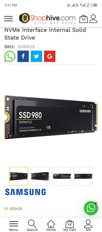 Samsung 980 SSD 1TB- M. 2 NVMe