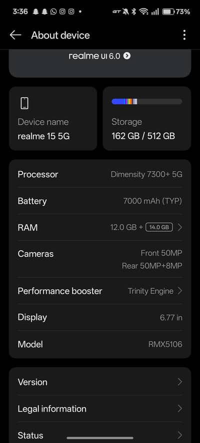 RealMe 15 5G 12/512 14GB expandable RAM