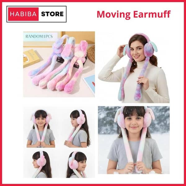Trending Earmuffs with Moving Ears and Sound - Winter Earmuffs for Kids & Girls - Soft Plush Bunny Ear Warmers Cute & Fluffy Earmuffs