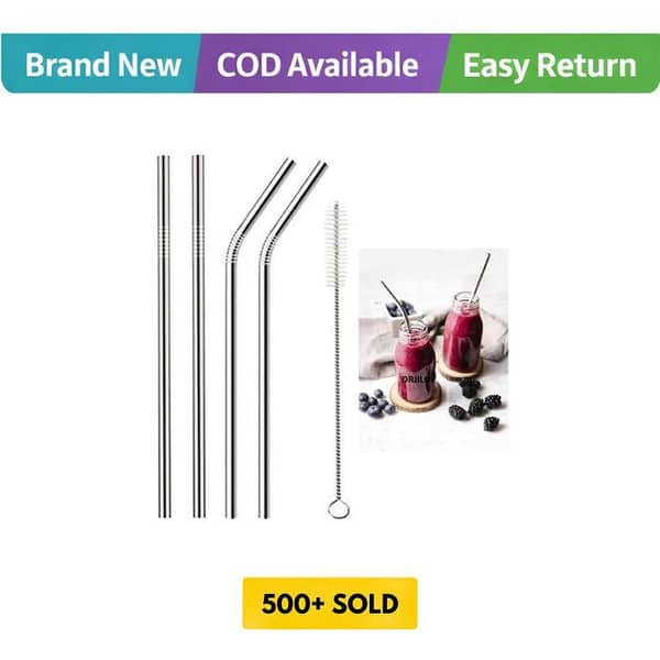 Stainless Steel Metal Drinking Straw Pack of 5 Pcs, Reusable Straws Reusable Metal Straw Set with Cleaner Stainless Steel Drinking Straw, Stainless Steel Straw| Pack of 5 | Reusable Steel Straws with Cleaner