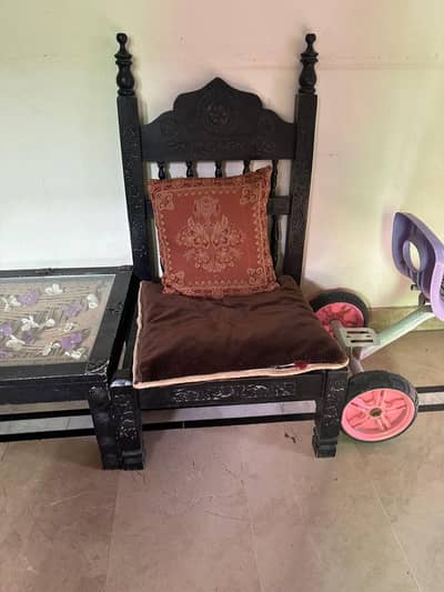 7 seater sofa with sheesham wood chairs and table