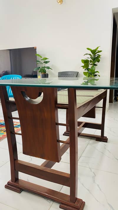 Dining Table Wood Base with Heavy Glass Top.