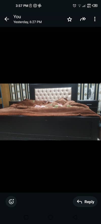 0Bed with side tables, dressing table, mirror and stool. Matress also