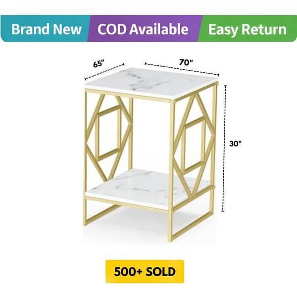 Square Base Versatile Look Coffee Table Wooden Marble Texture Top Bedside Table