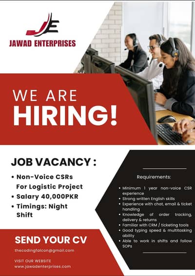 Non Voice Customer Support Representatives.