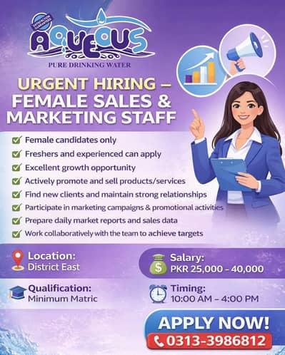 Female Sales & Marketing Staff | District East | Matric