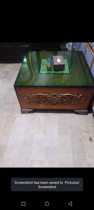 New Center Table Wooden Glass Top 3×3 Feet