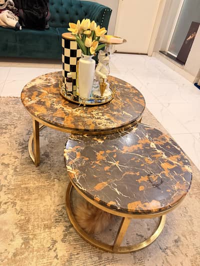 Center tables with brass and marble
