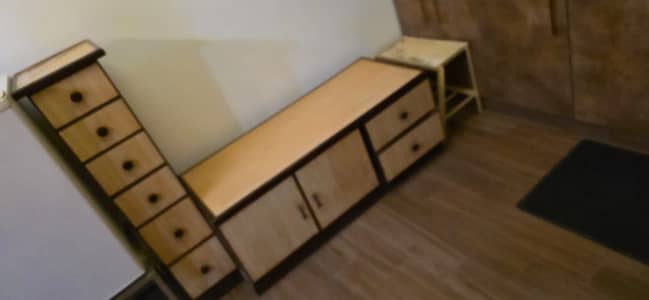 L shaped TV Console cum Chest of Drawers