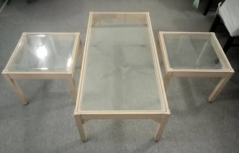 Glass Top 3-Piece Table Set – Center Table + 2 Side Tables