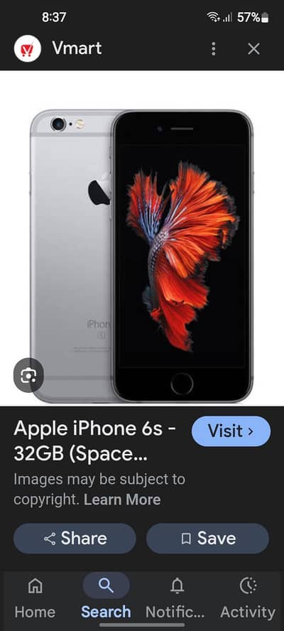 i phone 6s bilkul  new condition me hai battery services me hai 15 ver