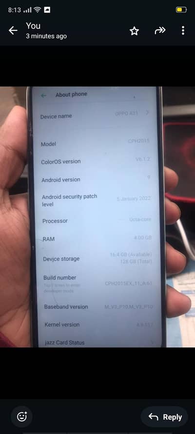 Oppo a31 4gpram 128 memory