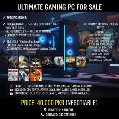 Gaming + Office PC — 10 Games Installed — Intel i7, 16GB RAM, GTX 750