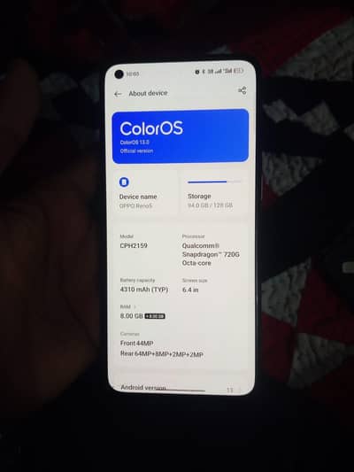 Oppo Reno 5 for 128 GB 8 plus 8