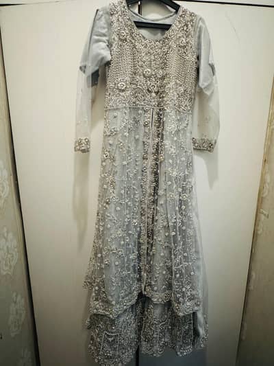 Silver Grey | Heavy Embroidery | Maxi Dress | Party/Bridal Wear