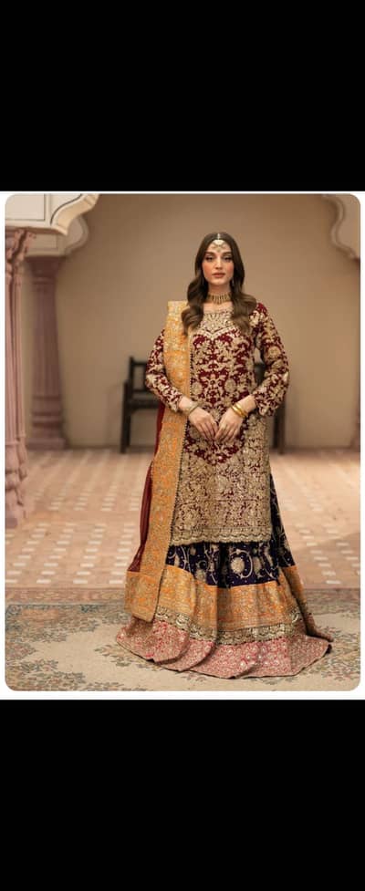 Bridal/Party Wear Lehanga kurt - Maroon and Navy Blue | Wedding Wear