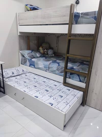 Premium Triple Sleeper Bunk Bed with Integrated Bookcase & Storage