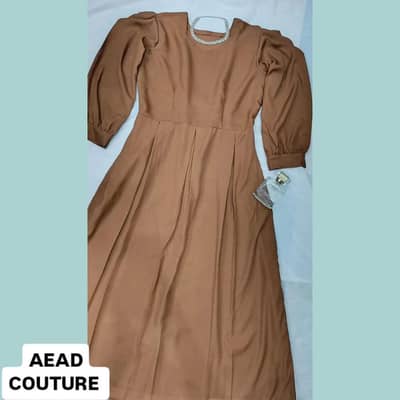 Brown Puff Sleeve Midi Dress