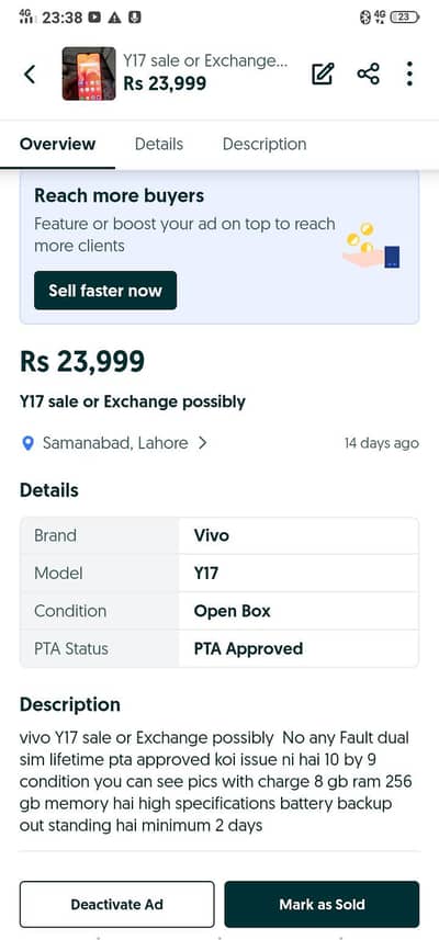 Vivo y17 urgent sale