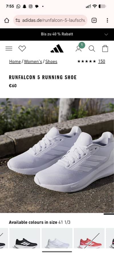Adidas shoe All white run falcon size 41 100% original