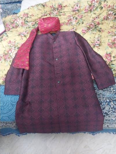 Black and Red Sherwani with Red Kulla
