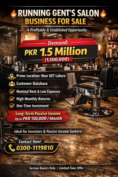 Running Gent's Salon Business for Sale