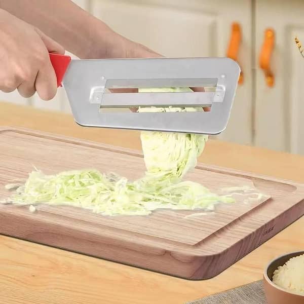 Manual Kitchen Slicer for Cabbage Shreds: Equipped with Sharp Stainless Steel Blades and Black-Red Handle