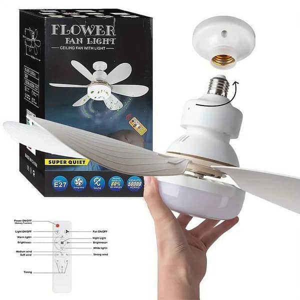 LED Flower Fan Lamp Home Living Room 40W Three-Color Light Remote Control Include Lamp Holder LED Fan Light