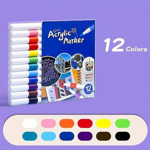 12 Pcs Color Quick-Drying Acrylic Markers, Water-Based Markers