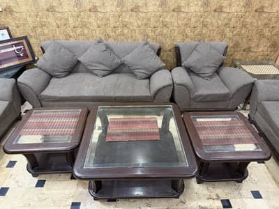 Interwood Solid Wooden Sofa Set 3+2+2+1 with 3 Wooden Tables